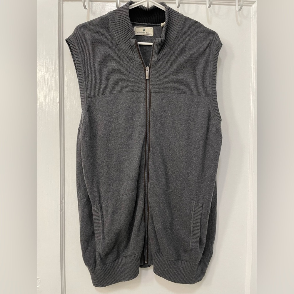 Southern Pines Full Zip Sweater Vest Heathered Charcoal